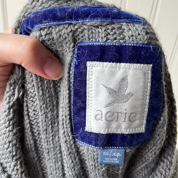 AERIE Grey Hooded Ribbed Cropped Cardigan Size XS - Picture 2 of 11